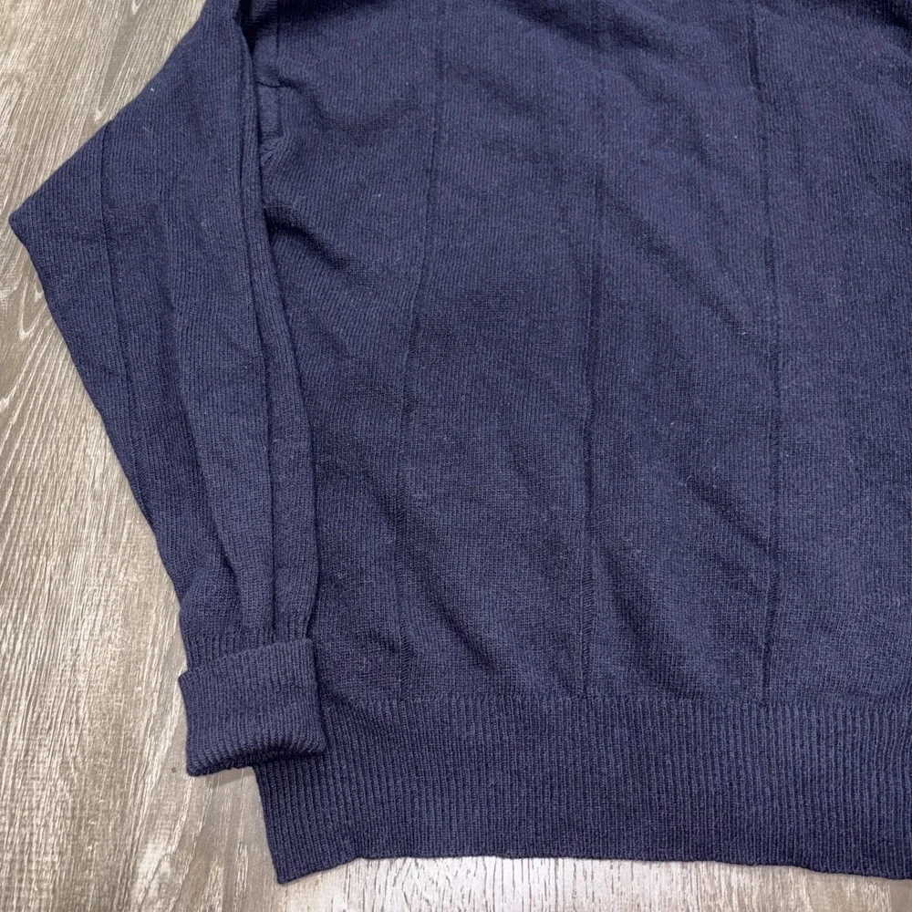 VTG YSL Yves Saint Laurent 80s LambsWool Sweater M Navy Cricket Knit Pullover